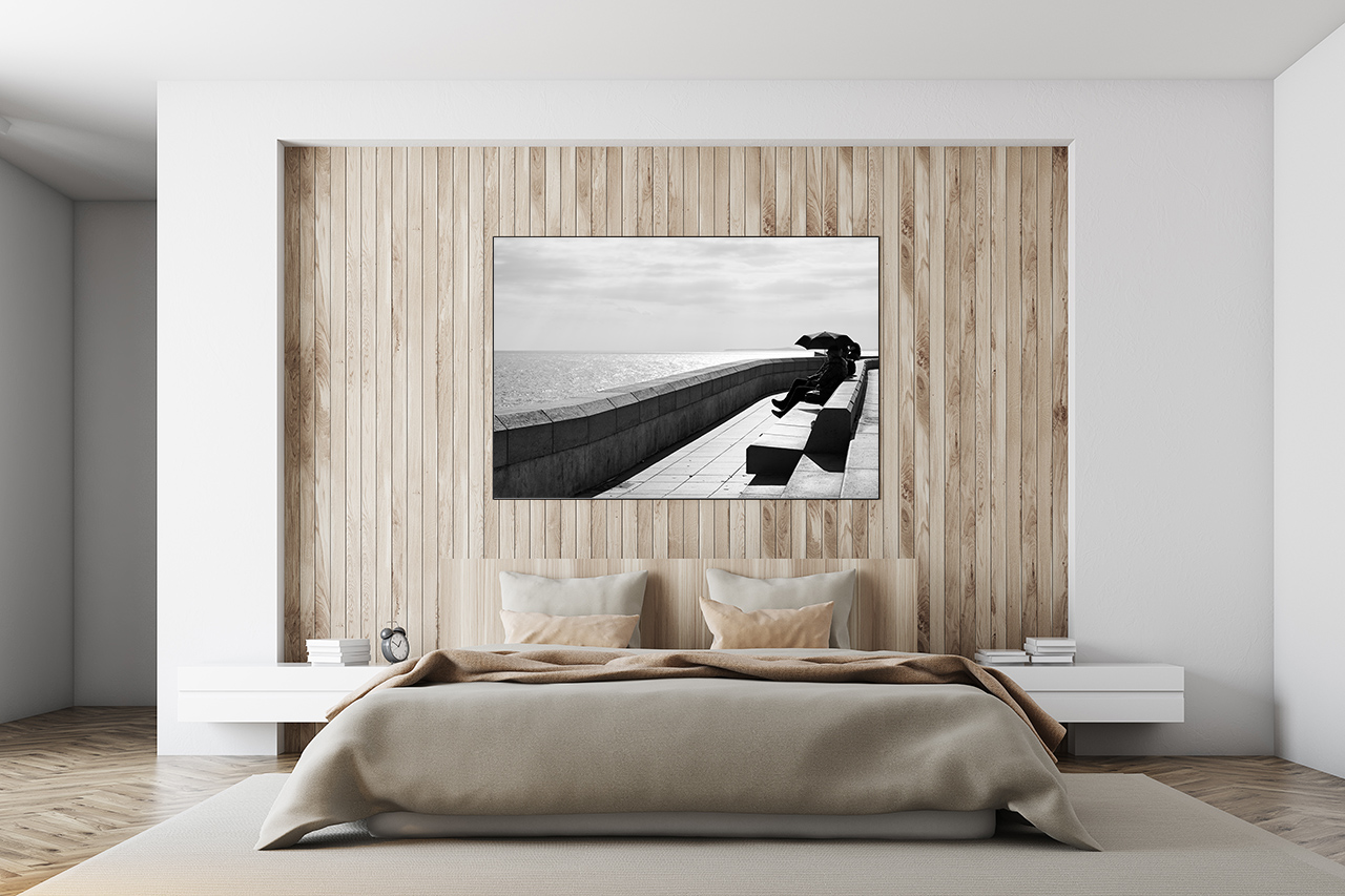 White and wooden bedroom, poster
